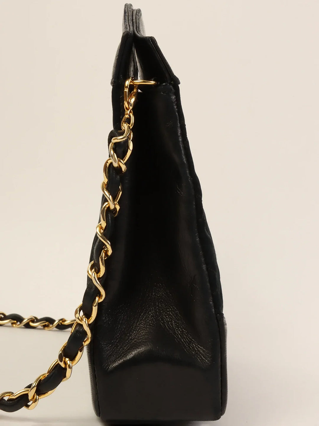 Chanel Around 1990 Made Leather Satin Combination Turn-Lock 2Way Chain Bag Black