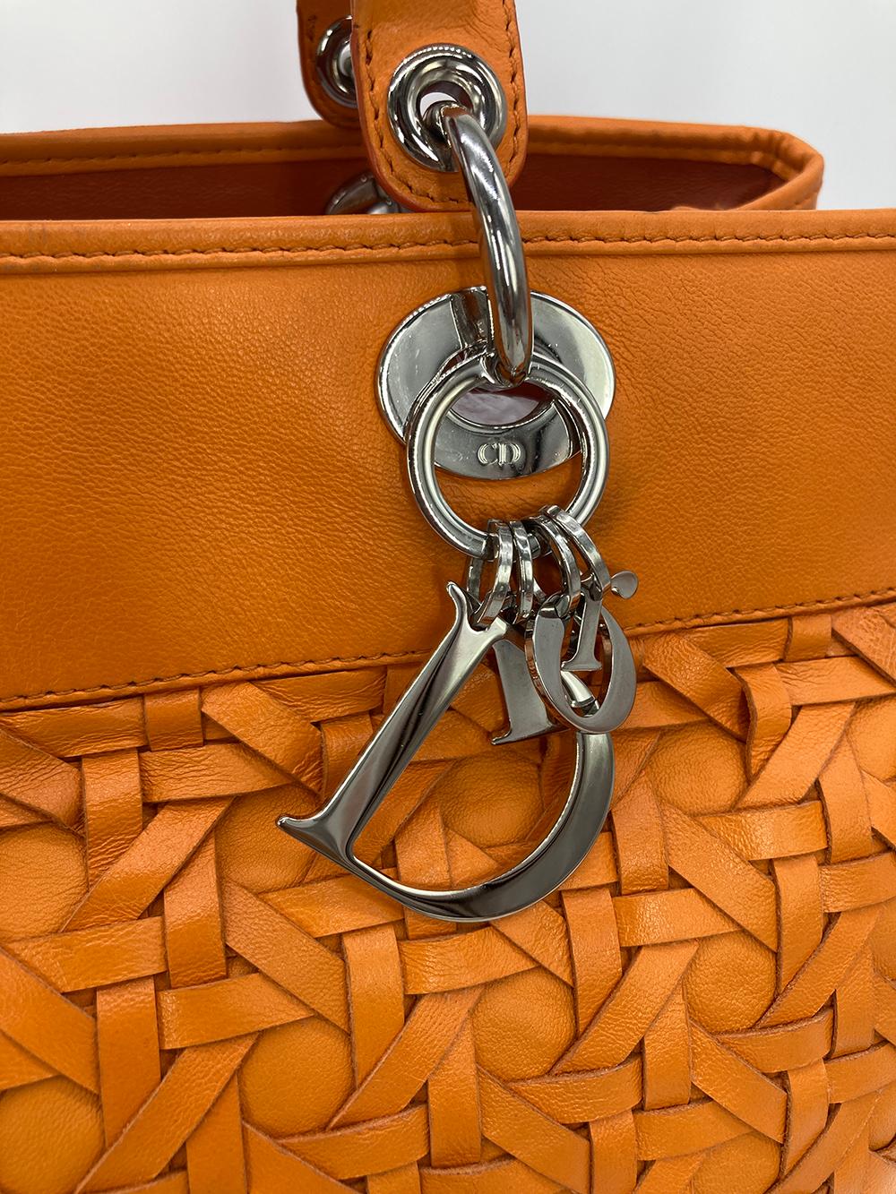 CHRISTIAN Top quality Dior Woven Leather Orange Lady Top quality Dior Avenue Tote