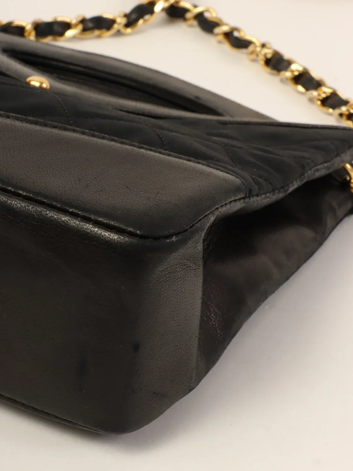 Chanel Around 1990 Made Leather Satin Combination Turn-Lock 2Way Chain Bag Black