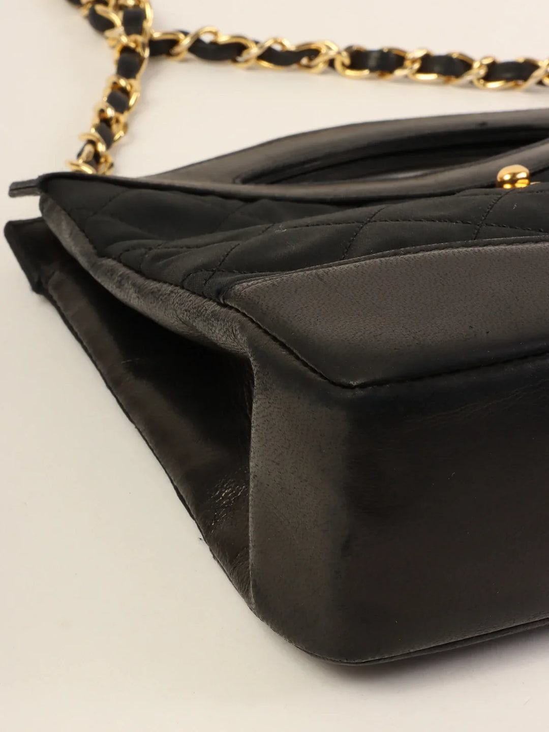Chanel Around 1990 Made Leather Satin Combination Turn-Lock 2Way Chain Bag Black