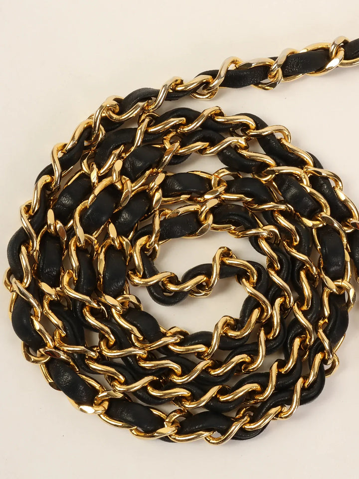 Chanel Around 1990 Made Leather Satin Combination Turn-Lock 2Way Chain Bag Black