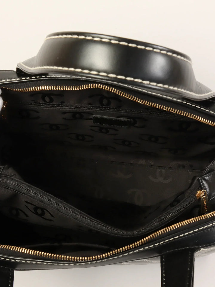 Chanel Around 2001 Made Wild Stitch Cc Mark Plate Tote Bag Black