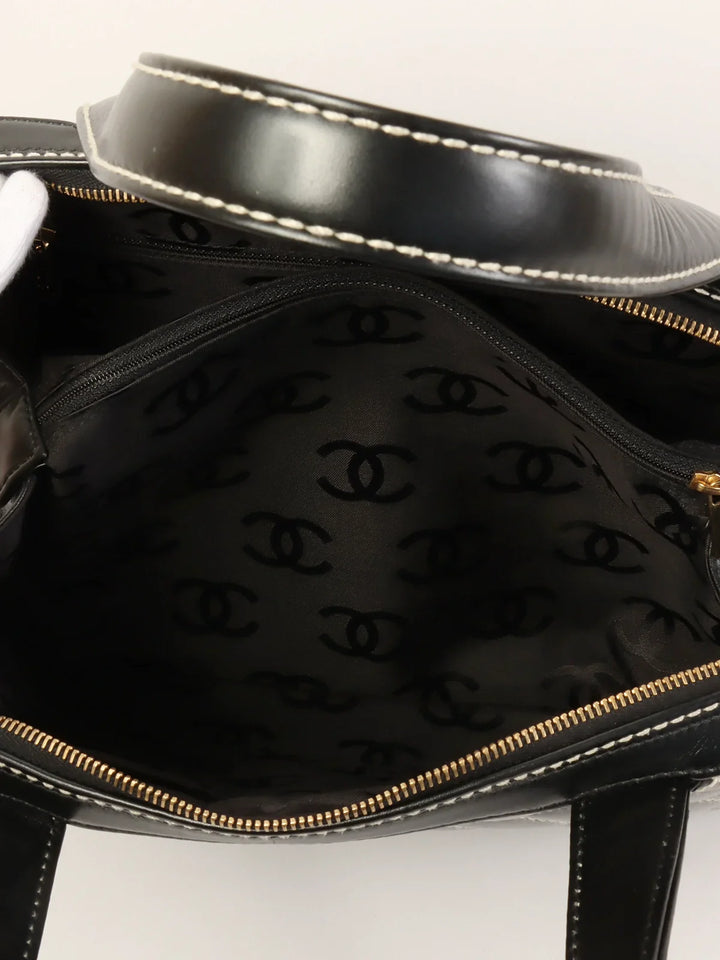 Chanel Around 2001 Made Wild Stitch Cc Mark Plate Tote Bag Black