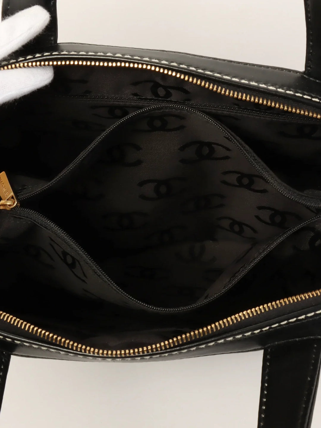 Chanel Around 2001 Made Wild Stitch Cc Mark Plate Tote Bag Black