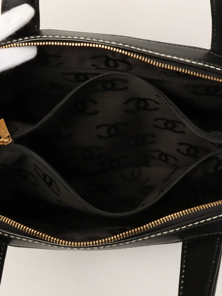 Chanel Around 2001 Made Wild Stitch Cc Mark Plate Tote Bag Black