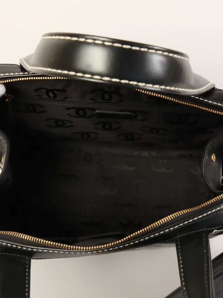 Chanel Around 2001 Made Wild Stitch Cc Mark Plate Tote Bag Black