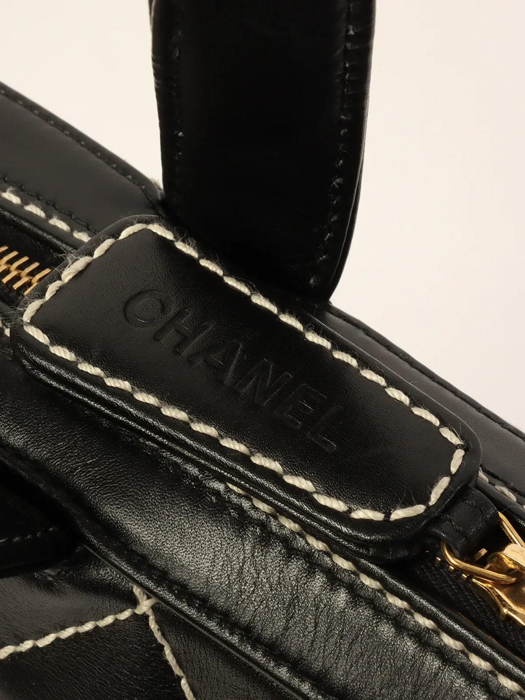 Chanel Around 2001 Made Wild Stitch Cc Mark Plate Tote Bag Black