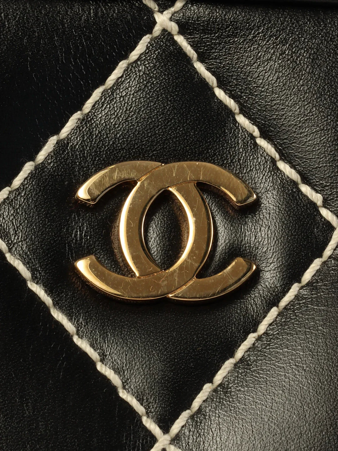 Chanel Around 2001 Made Wild Stitch Cc Mark Plate Tote Bag Black