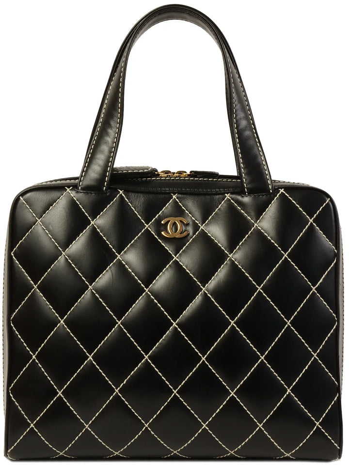 Chanel Around 2001 Made Wild Stitch Cc Mark Plate Tote Bag Black
