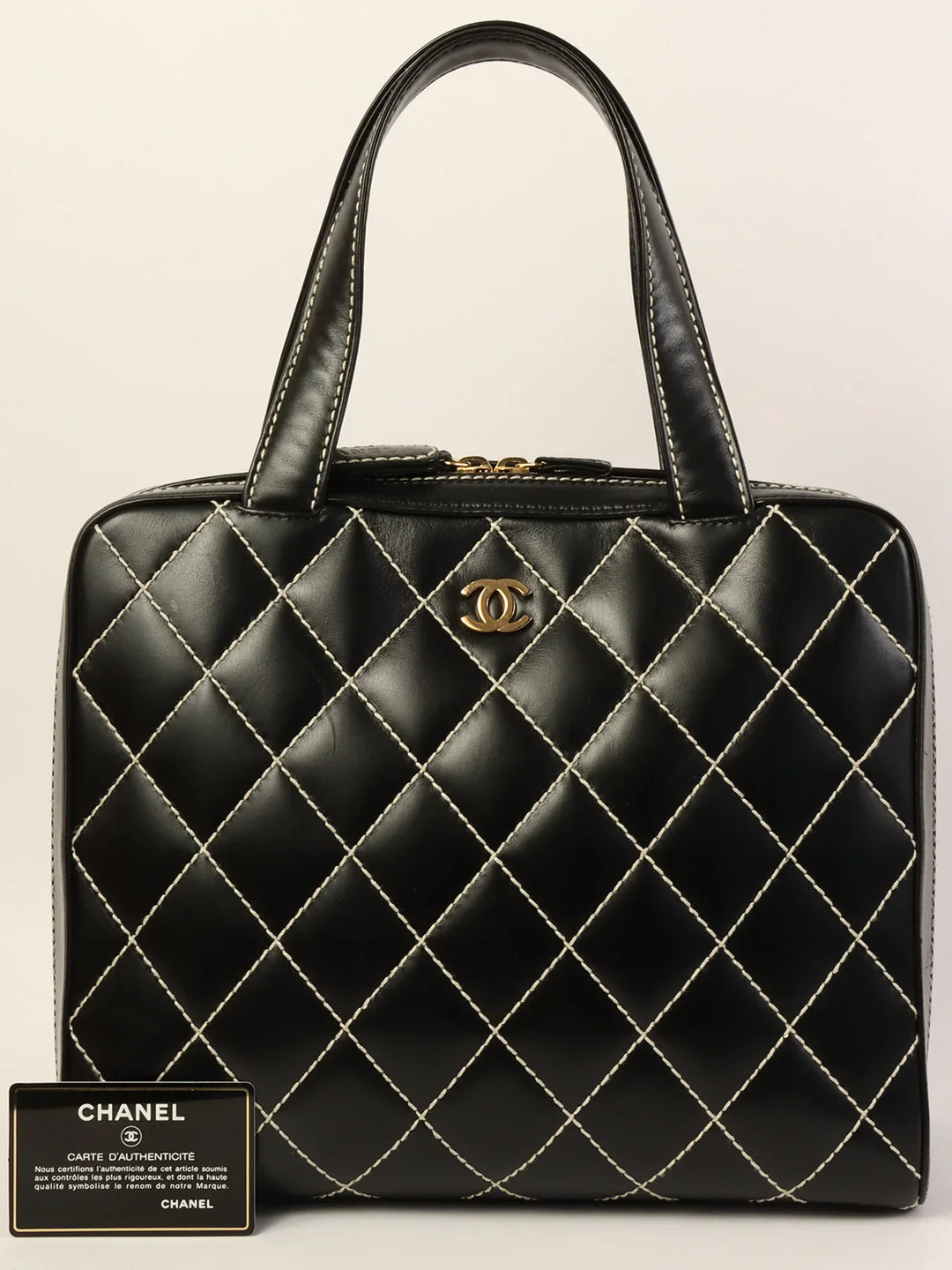 Chanel Around 2001 Made Wild Stitch Cc Mark Plate Tote Bag Black