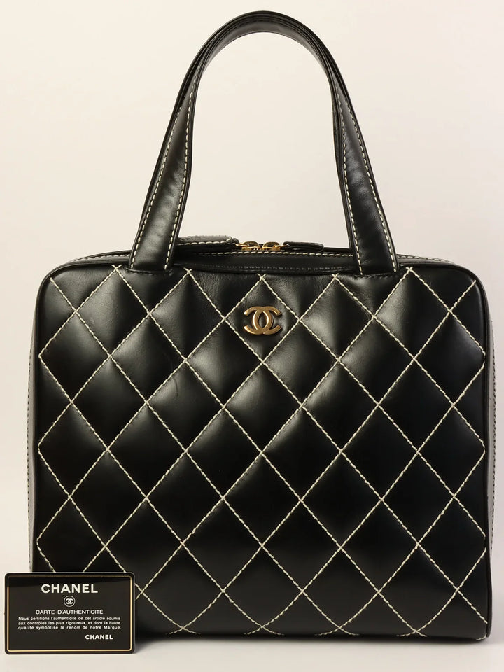 Chanel Around 2001 Made Wild Stitch Cc Mark Plate Tote Bag Black