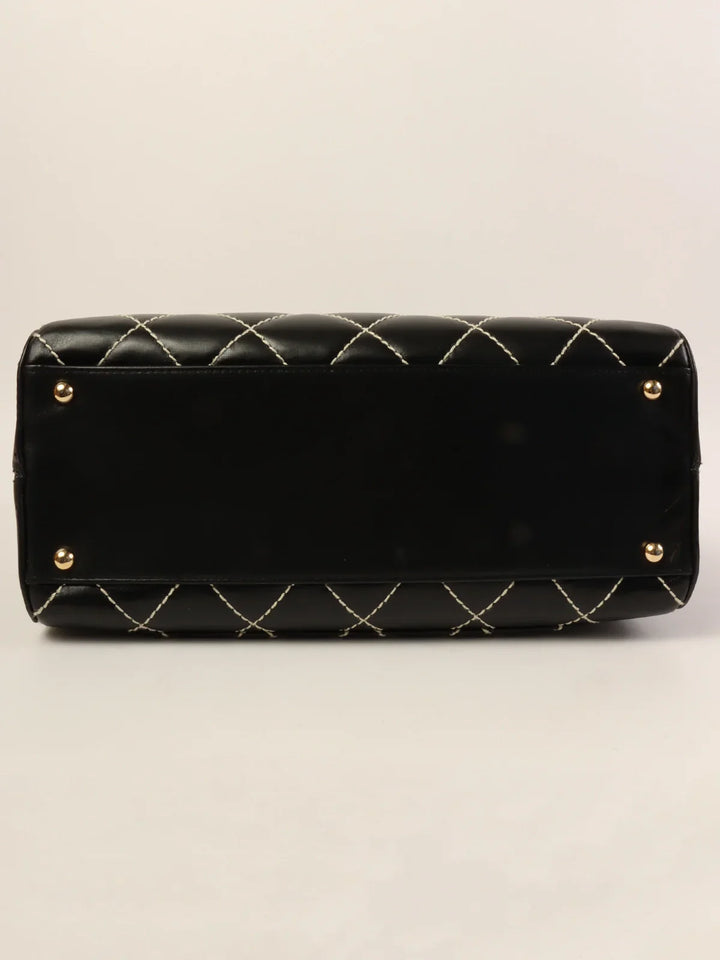 Chanel Around 2001 Made Wild Stitch Cc Mark Plate Tote Bag Black