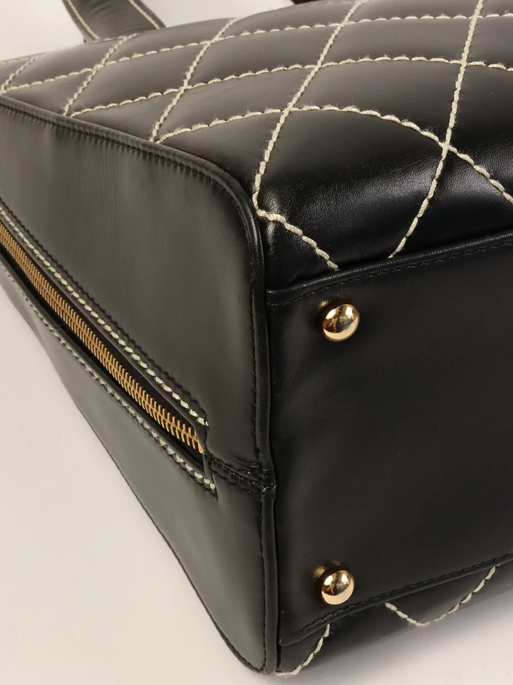 Chanel Around 2001 Made Wild Stitch Cc Mark Plate Tote Bag Black