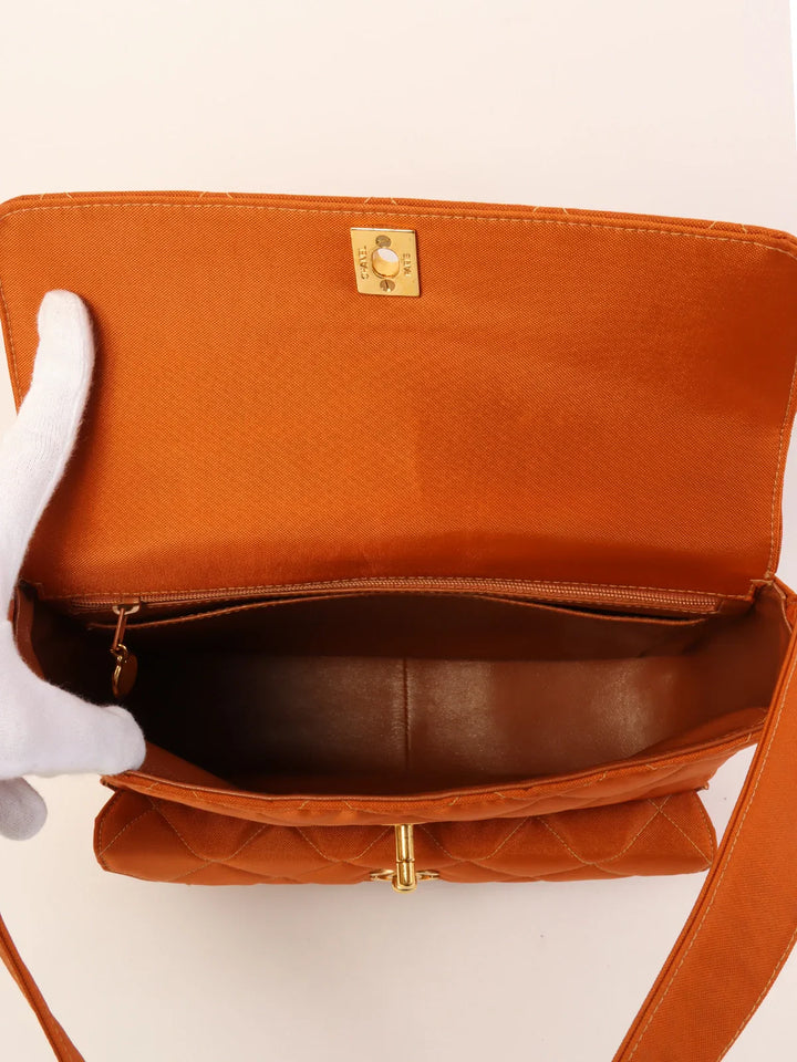 Chanel Around 1997 Made Nylon Turn-Lock One Shoulder Bag Orange