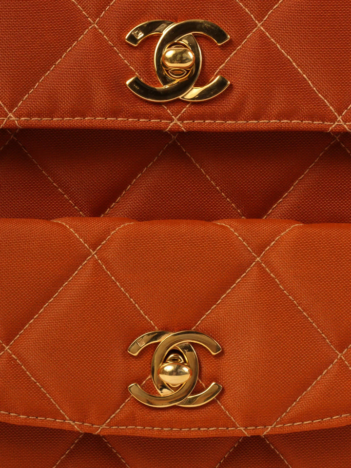 Chanel Around 1997 Made Nylon Turn-Lock One Shoulder Bag Orange