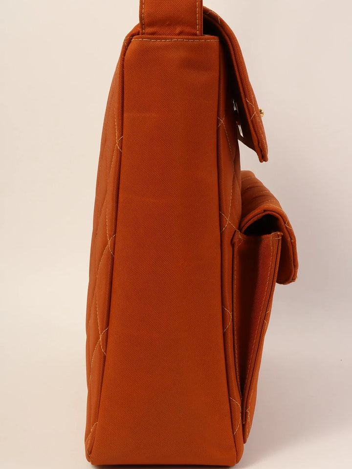Chanel Around 1997 Made Nylon Turn-Lock One Shoulder Bag Orange