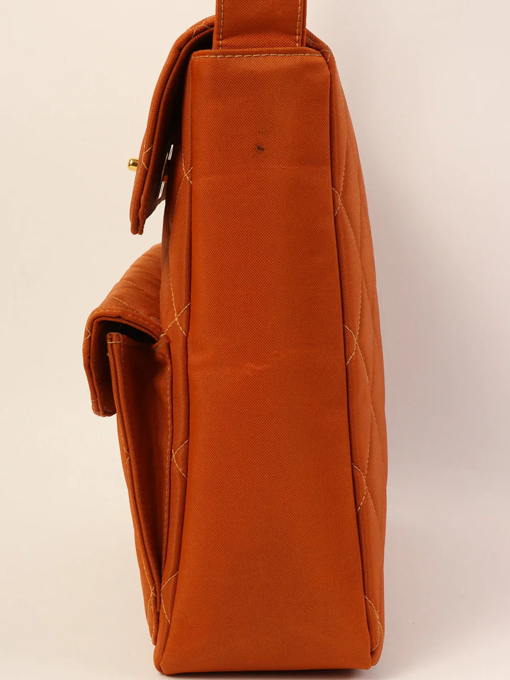 Chanel Around 1997 Made Nylon Turn-Lock One Shoulder Bag Orange
