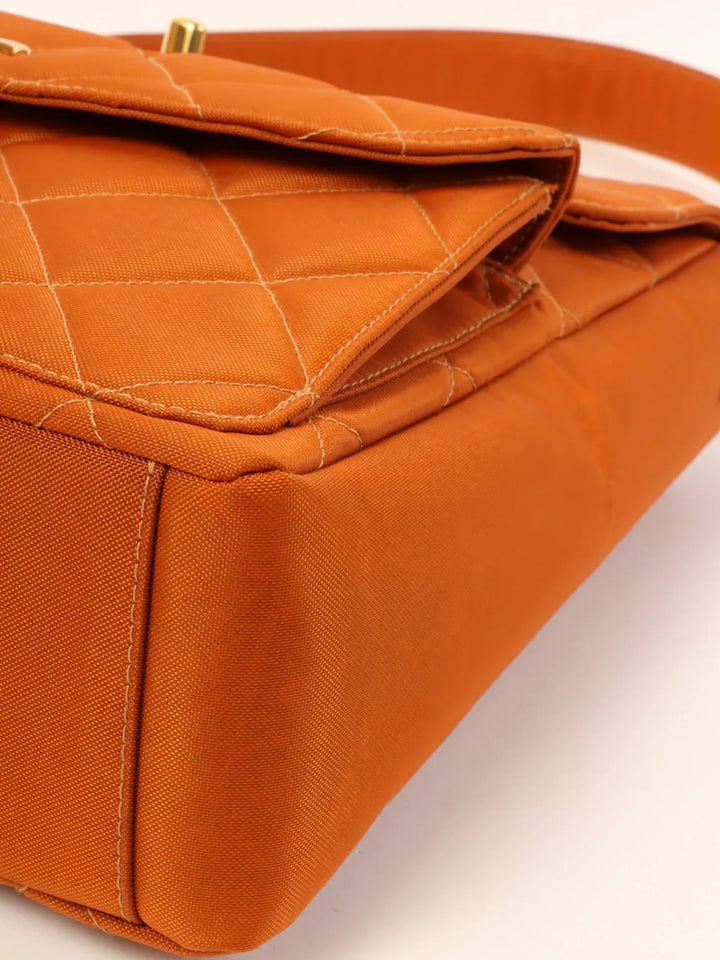 Chanel Around 1997 Made Nylon Turn-Lock One Shoulder Bag Orange