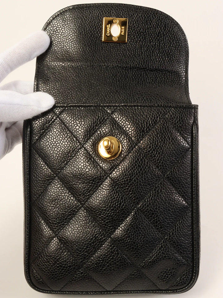 Chanel Around 1995 Made Caviar Skin Turn-Lock Waist Bag Black
