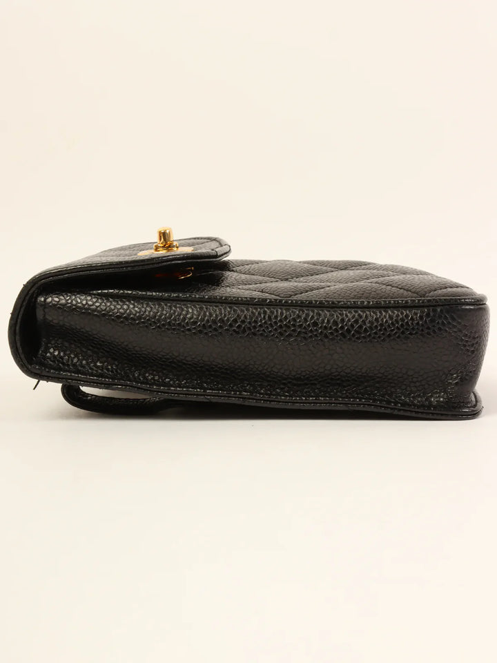 Chanel Around 1995 Made Caviar Skin Turn-Lock Waist Bag Black