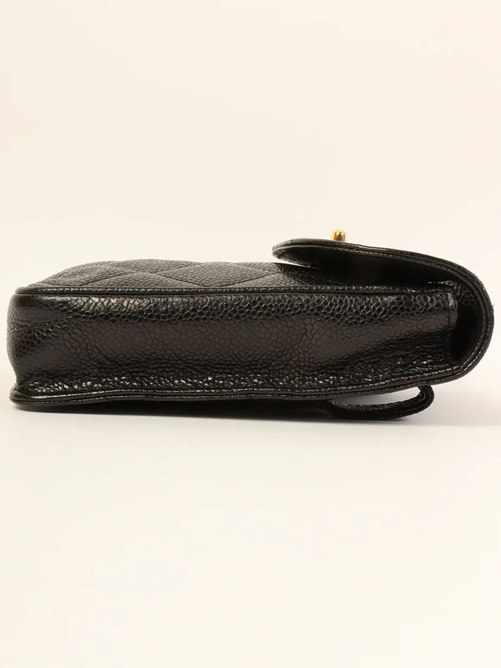 Chanel Around 1995 Made Caviar Skin Turn-Lock Waist Bag Black