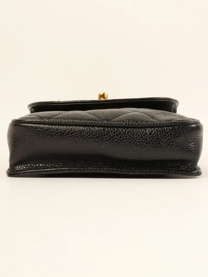 Chanel Around 1995 Made Caviar Skin Turn-Lock Waist Bag Black