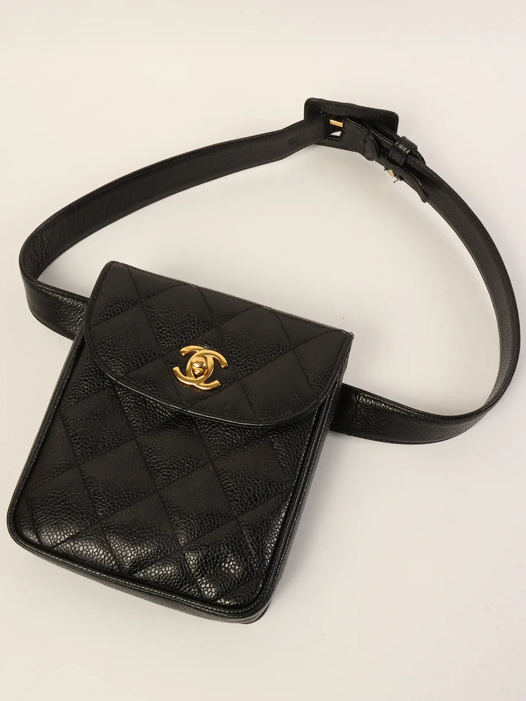 Chanel Around 1995 Made Caviar Skin Turn-Lock Waist Bag Black