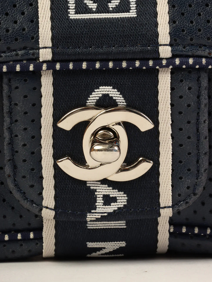 Chanel Around 2004 Made Sport Line Punching Turn-Lock Chain Bag Navy/White
