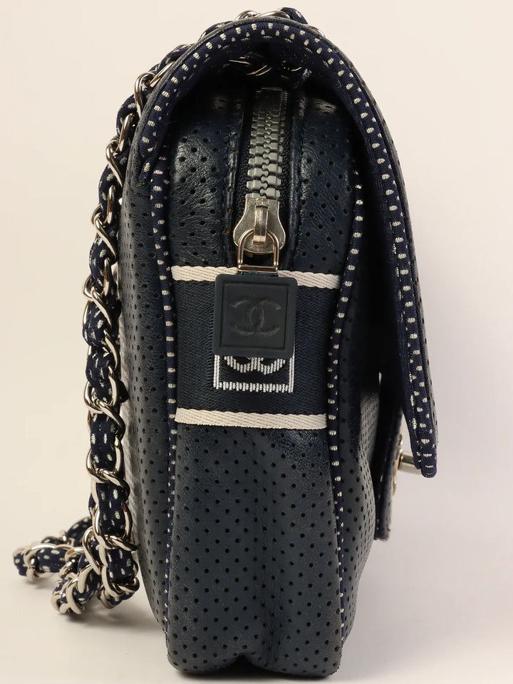 Chanel Around 2004 Made Sport Line Punching Turn-Lock Chain Bag Navy/White