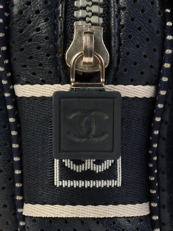Chanel Around 2004 Made Sport Line Punching Turn-Lock Chain Bag Navy/White