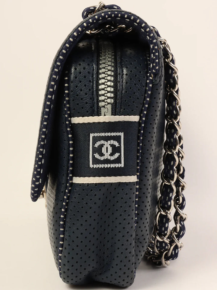 Chanel Around 2004 Made Sport Line Punching Turn-Lock Chain Bag Navy/White