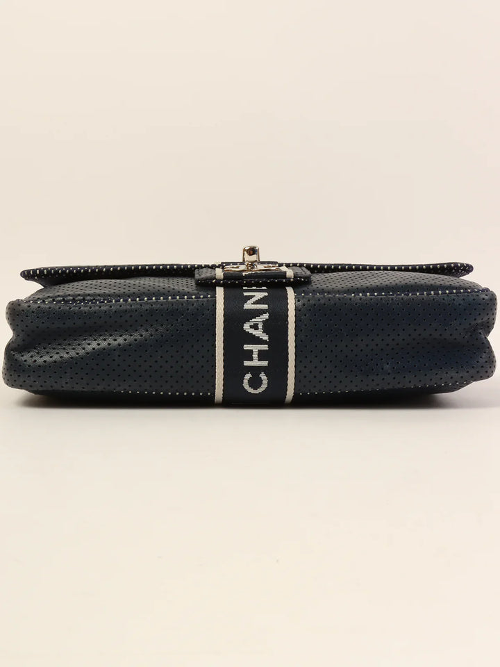 Chanel Around 2004 Made Sport Line Punching Turn-Lock Chain Bag Navy/White
