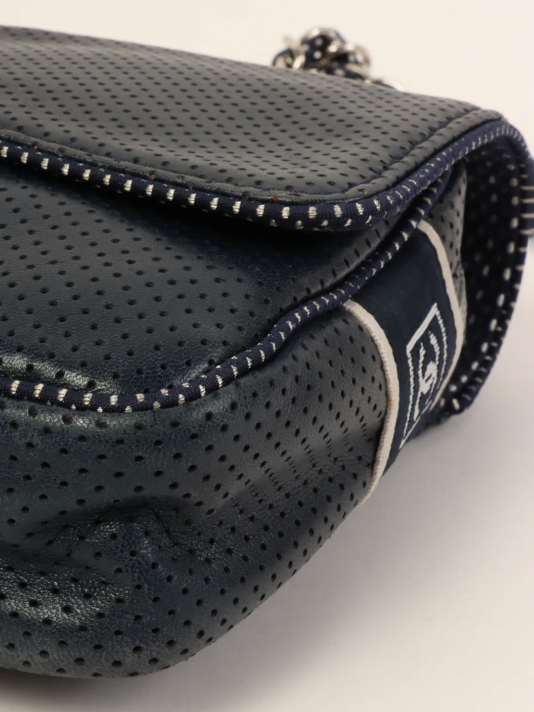 Chanel Around 2004 Made Sport Line Punching Turn-Lock Chain Bag Navy/White