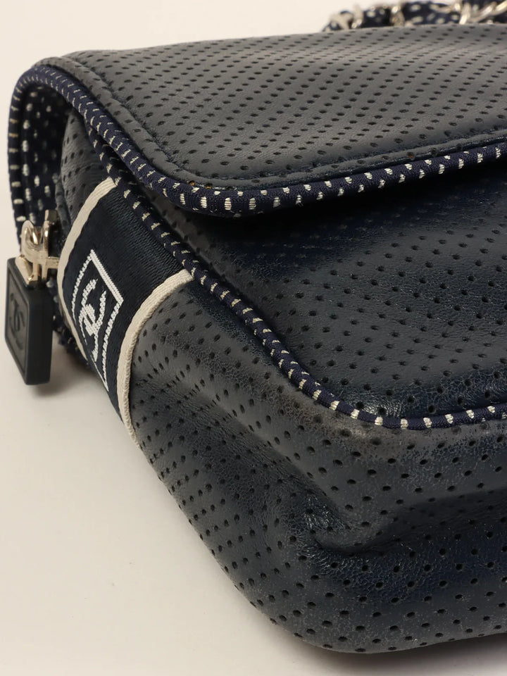 Chanel Around 2004 Made Sport Line Punching Turn-Lock Chain Bag Navy/White