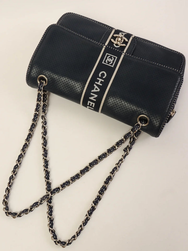 Chanel Around 2004 Made Sport Line Punching Turn-Lock Chain Bag Navy/White