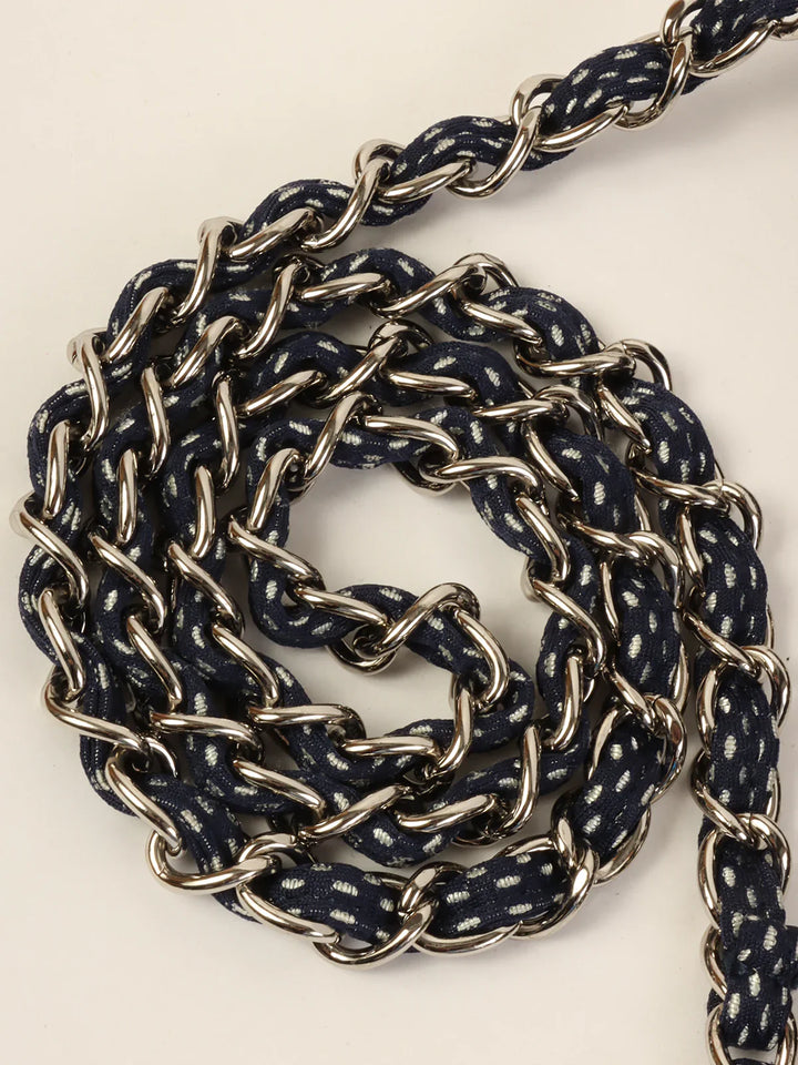 Chanel Around 2004 Made Sport Line Punching Turn-Lock Chain Bag Navy/White