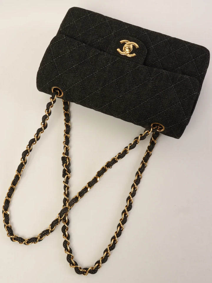 Chanel Around 1998 Made Denim Classic New Chain Bag 23Cm Black