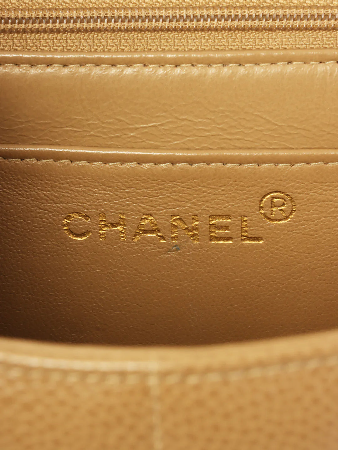 Chanel Around 1995 Made Caviar Skin Mademoiselle Stitch Turn-Lock Chain Bag Mocha Beige