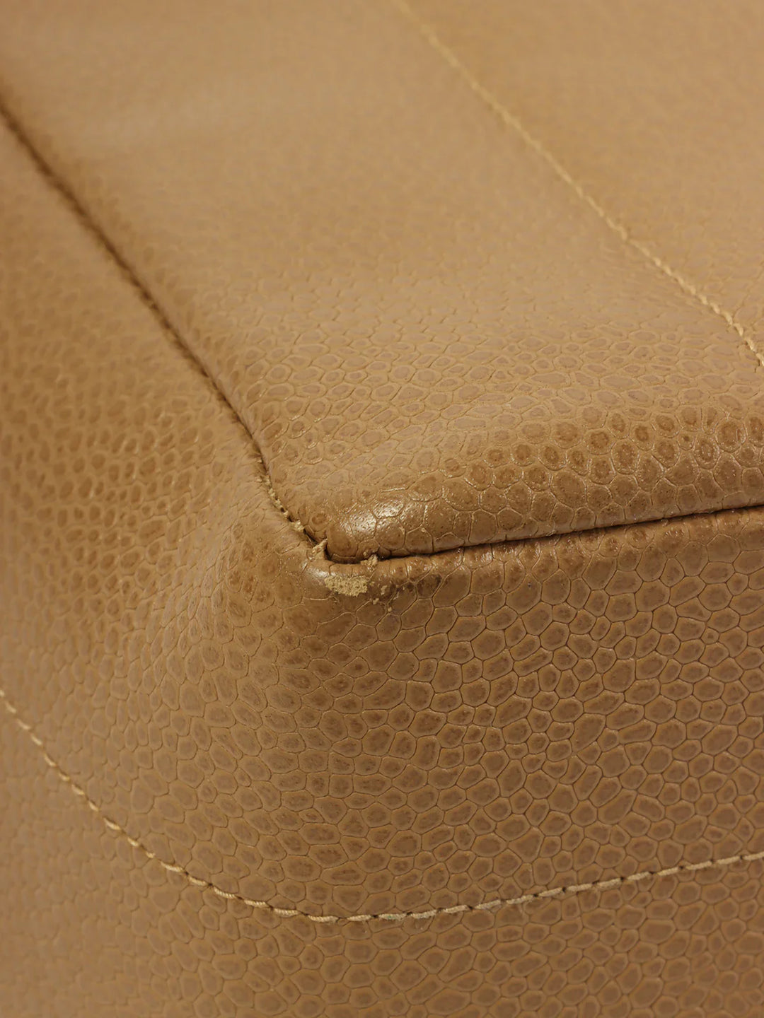 Chanel Around 1995 Made Caviar Skin Mademoiselle Stitch Turn-Lock Chain Bag Mocha Beige
