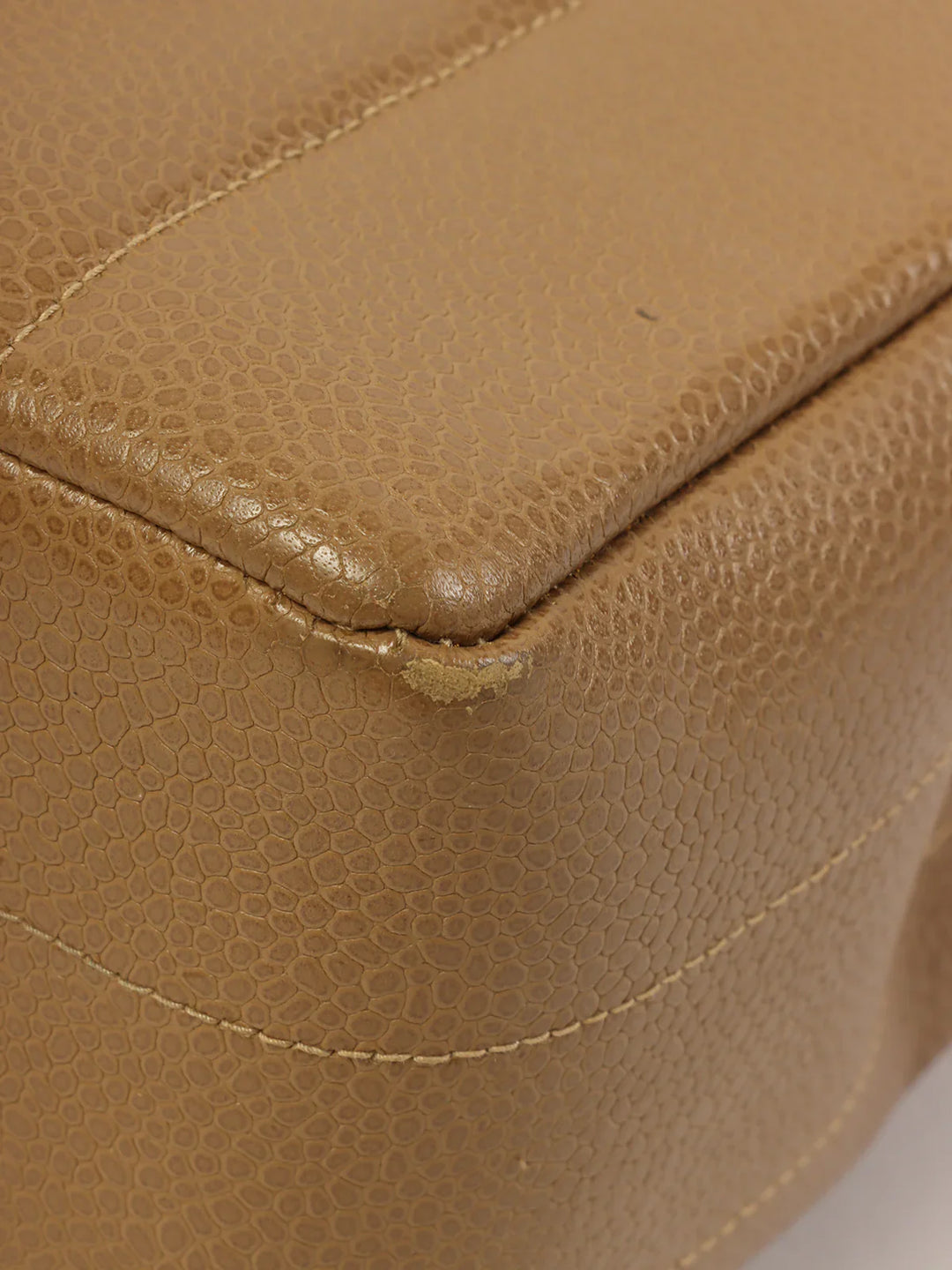 Chanel Around 1995 Made Caviar Skin Mademoiselle Stitch Turn-Lock Chain Bag Mocha Beige
