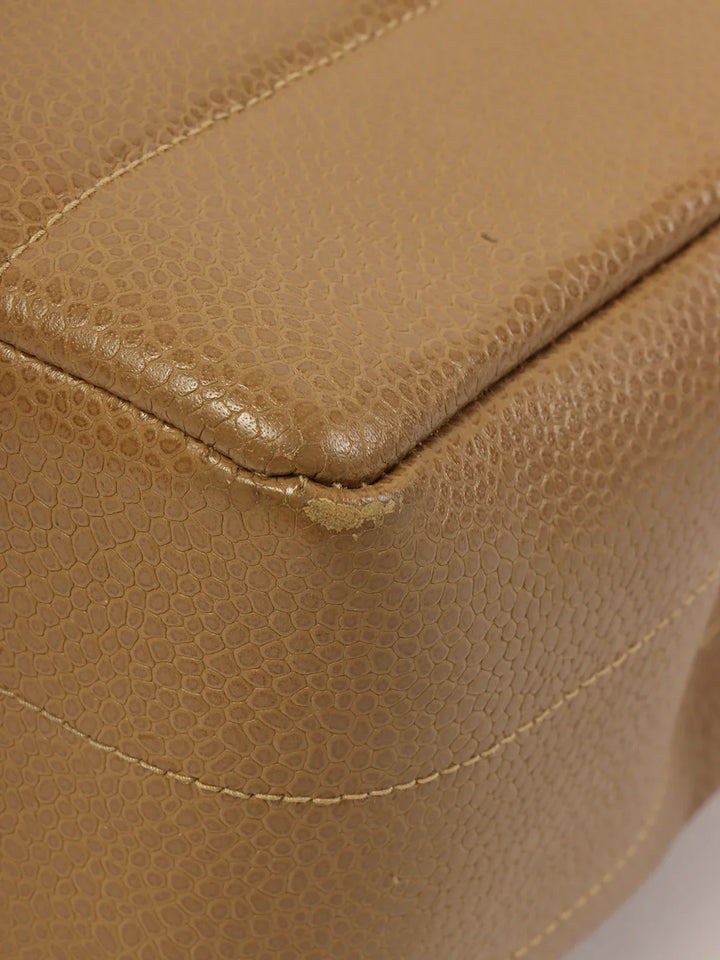Chanel Around 1995 Made Caviar Skin Mademoiselle Stitch Turn-Lock Chain Bag Mocha Beige