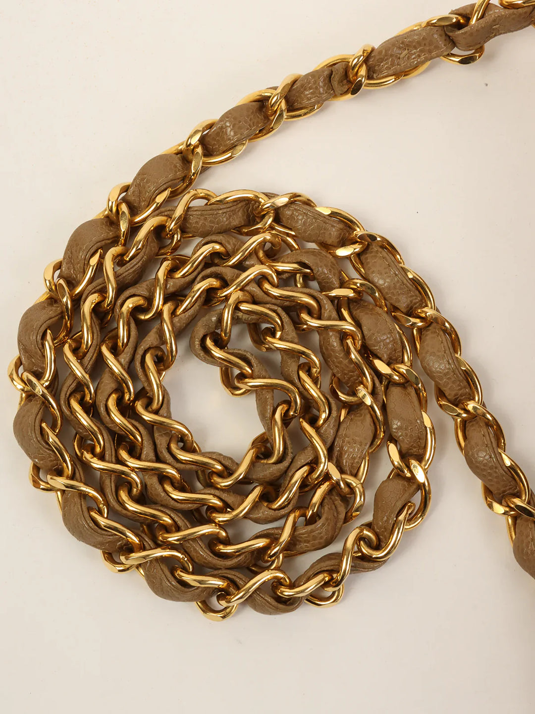 Chanel Around 1995 Made Caviar Skin Mademoiselle Stitch Turn-Lock Chain Bag Mocha Beige