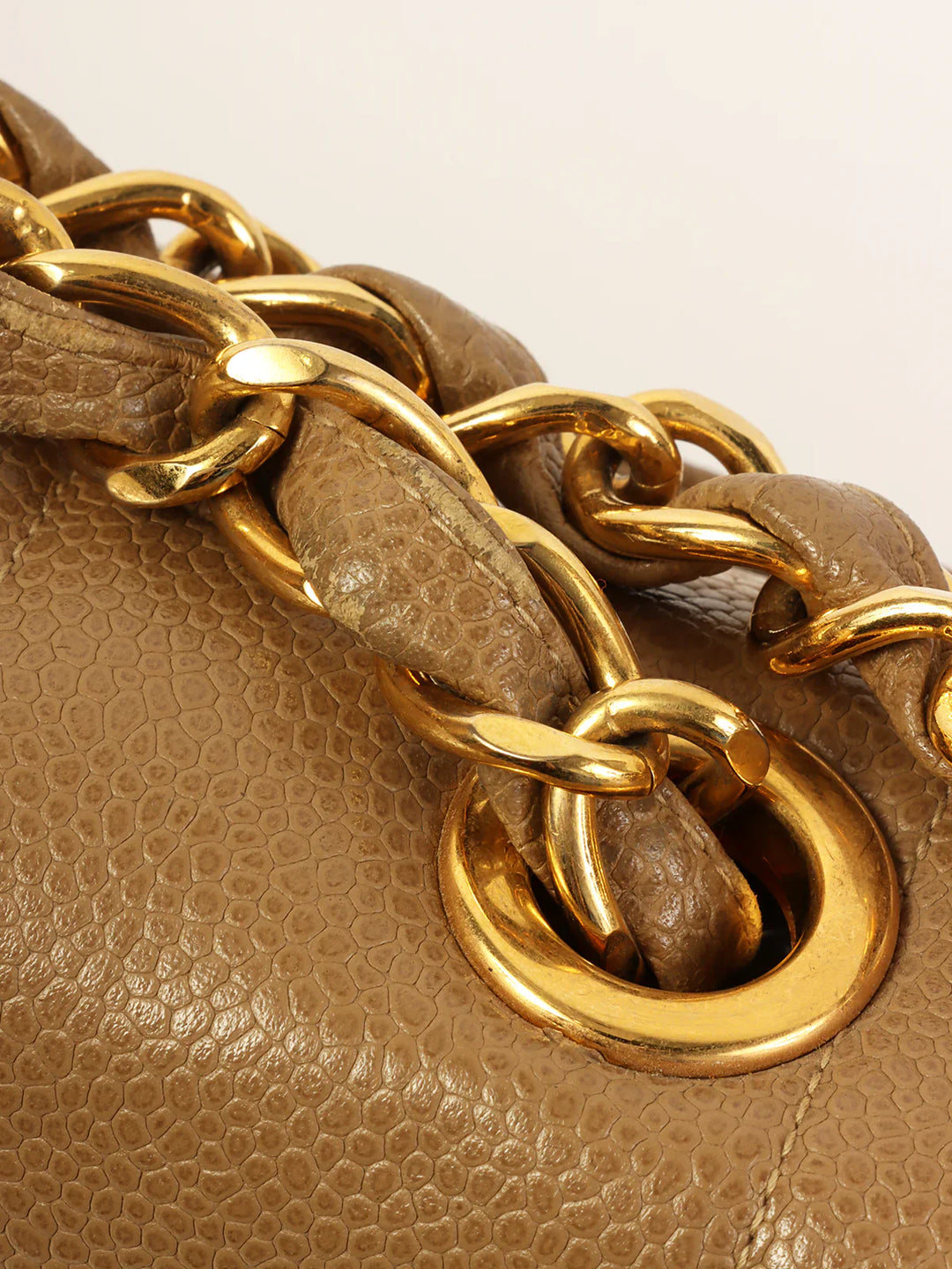 Chanel Around 1995 Made Caviar Skin Mademoiselle Stitch Turn-Lock Chain Bag Mocha Beige