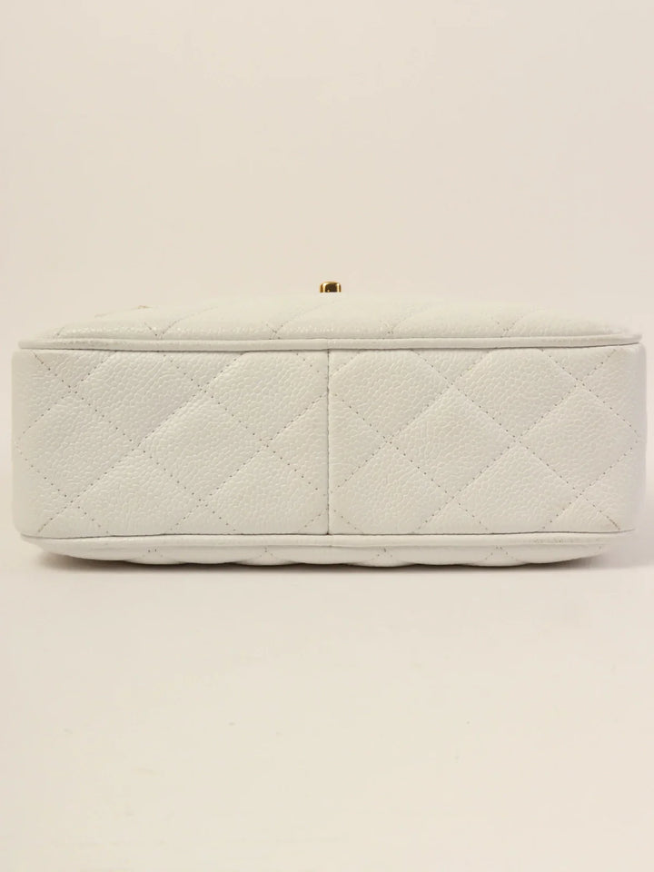 Chanel Around 1992 Made Caviar Skin Turn-Lock Ball Charm Chain Bag White