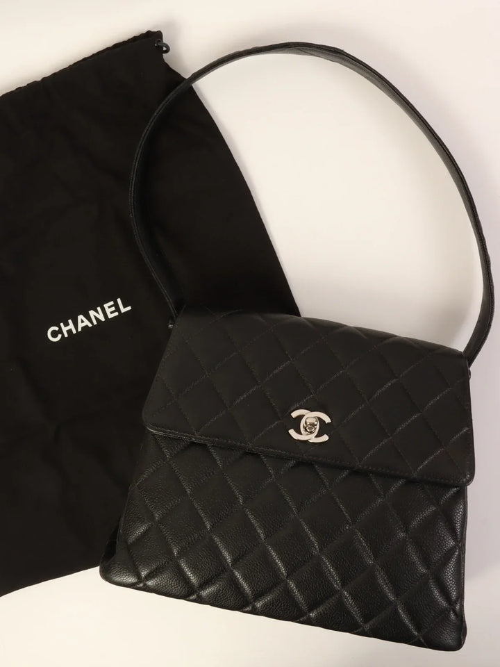 Chanel Around 1997 Made Caviar Skin Turn-Lock Shoulder Bag Black