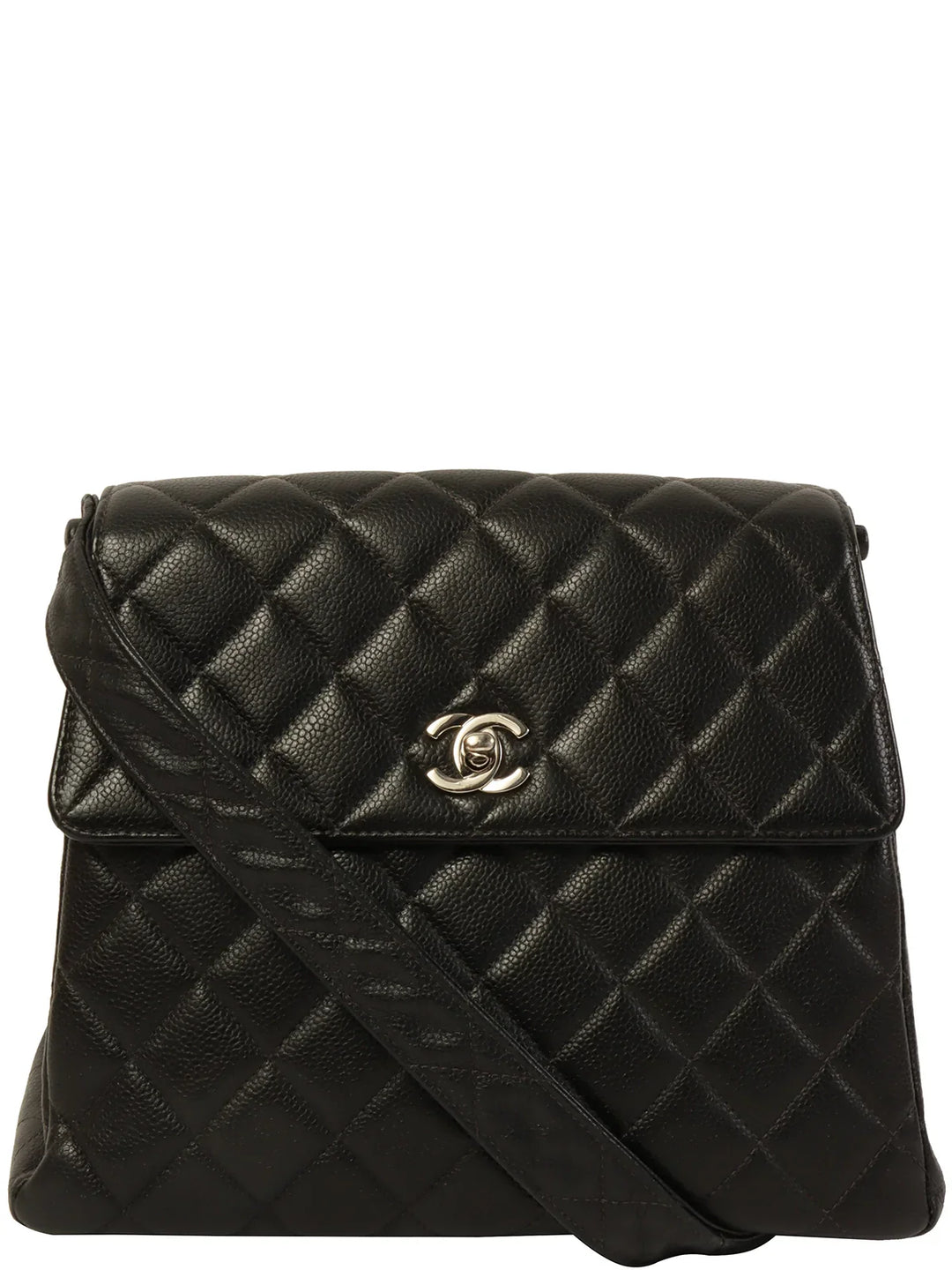 Chanel Around 1997 Made Caviar Skin Turn-Lock Shoulder Bag Black
