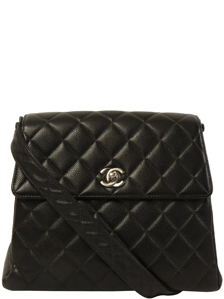Chanel Around 1997 Made Caviar Skin Turn-Lock Shoulder Bag Black