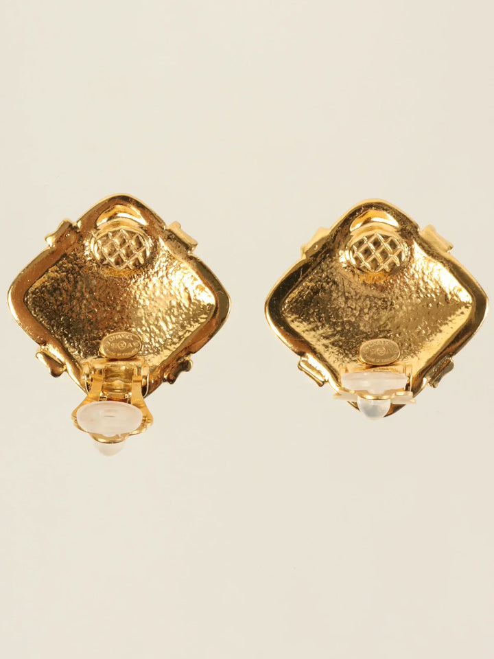 Chanel 1997 Made Diamond Motif Cc Mark Earrings Gold