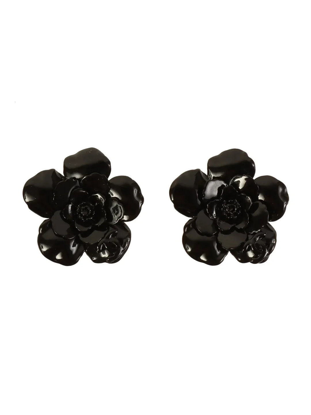 Chanel 2004 Made Camellia Earrings Black