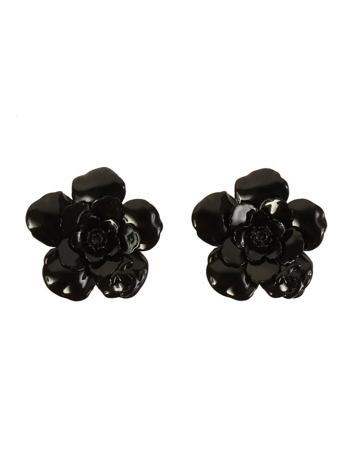 Chanel 2004 Made Camellia Earrings Black